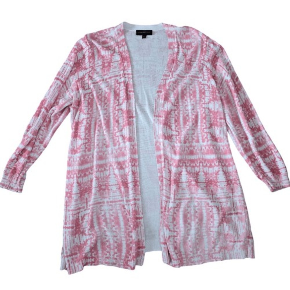Lane Bryant‎ Cardigan Sweater Women's Size 18/20 Pink White Stretch Long Sleeve